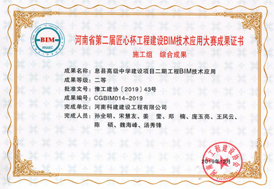 河南省第二届匠心杯完美中国官网建设BIM大赛综合二等奖